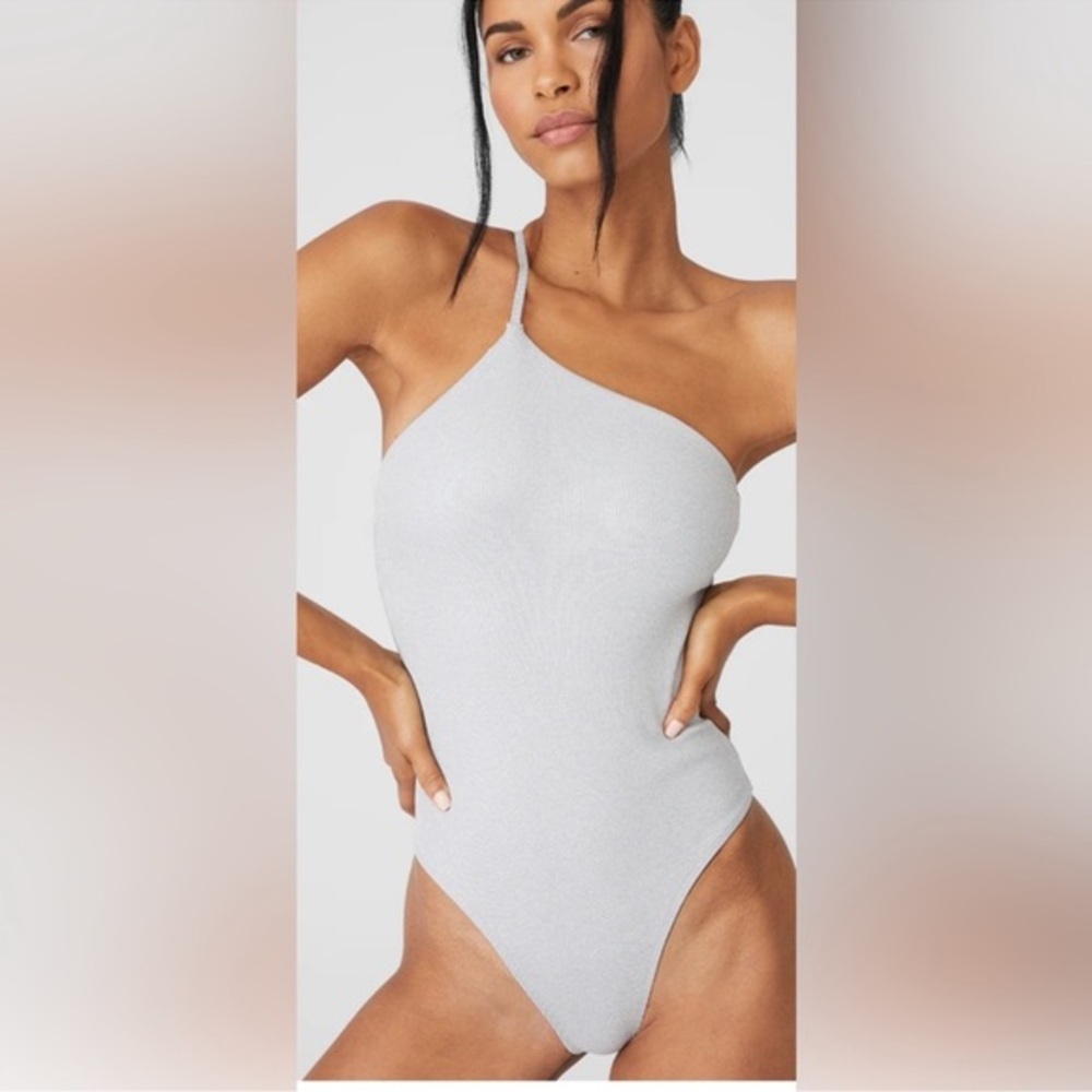ALO Yoga Gray One-Shoulder Bodysuit